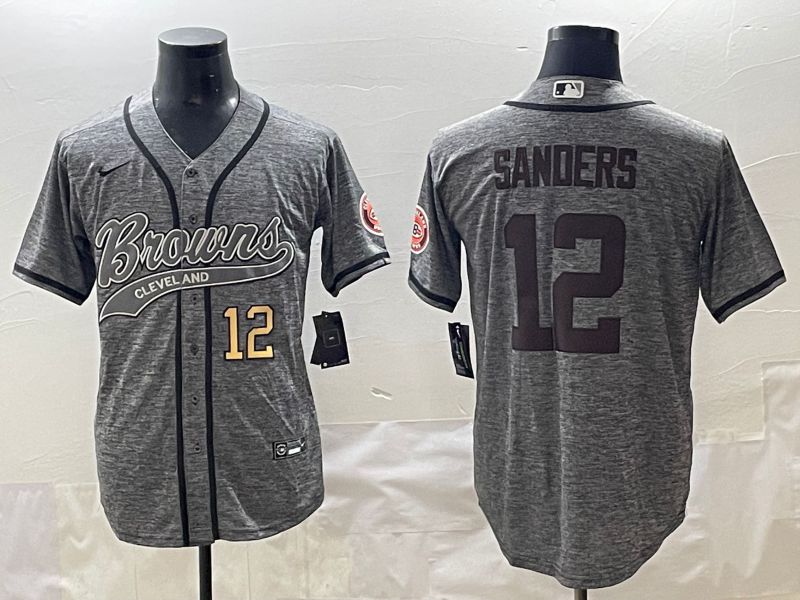 Men 2025 Cleveland Browns 12 Sanders Grey Joint Name Nike Limited NFL Jersey style 2